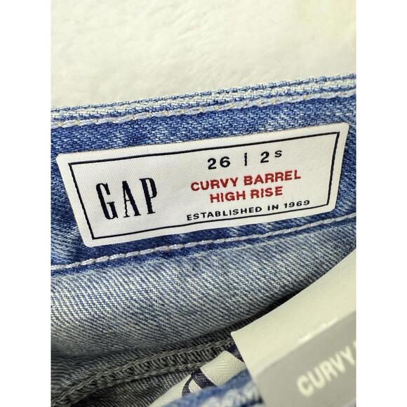 Gap High Rise Curvy Barrel Jeans 26 2 Short Womens Light Blue Distressed New NWT - Picture 4 of 11